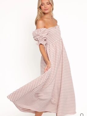 Petal & Pup Siun Brown Gingham Midi Dress Size 6